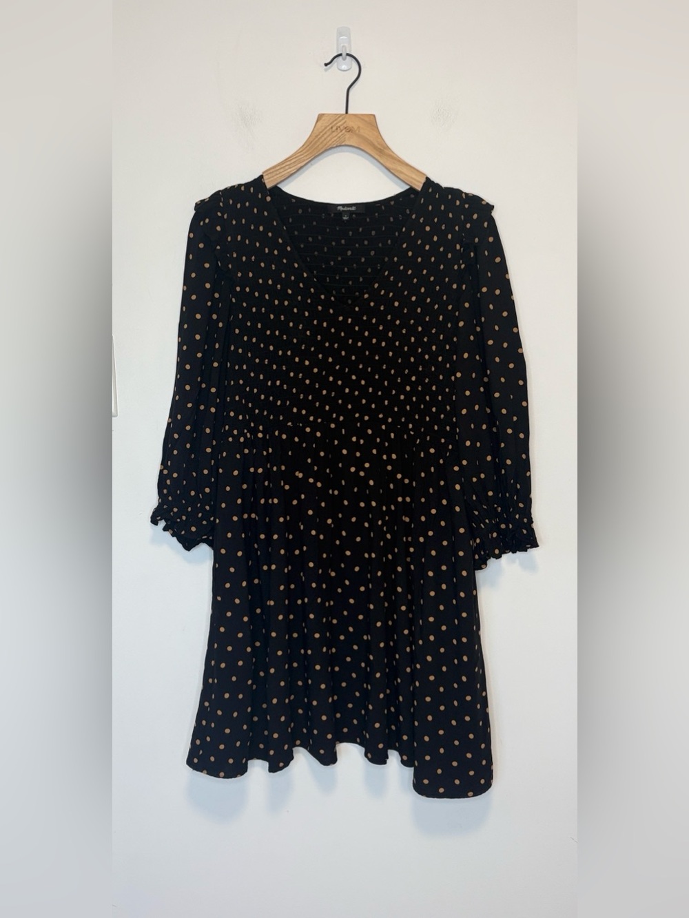 Madewell Lucie V-Neck Smocked Mini Dress in Oval Dot , sz : small - Picture 4 of 11